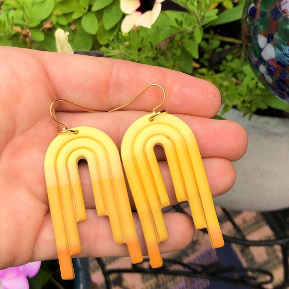 Handmade Polymer Clay Golden Arch Earrings - Picture 1 of 3